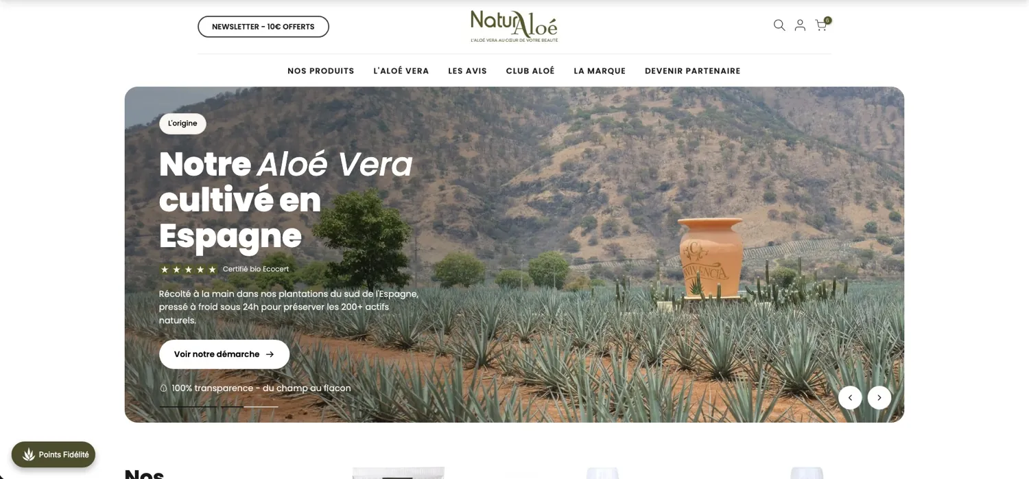NaturAloé, nouvelle page d'accueil