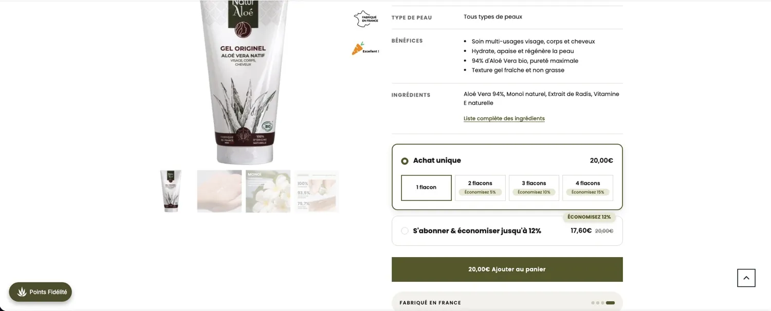 NaturAloé, page produit optimisée
