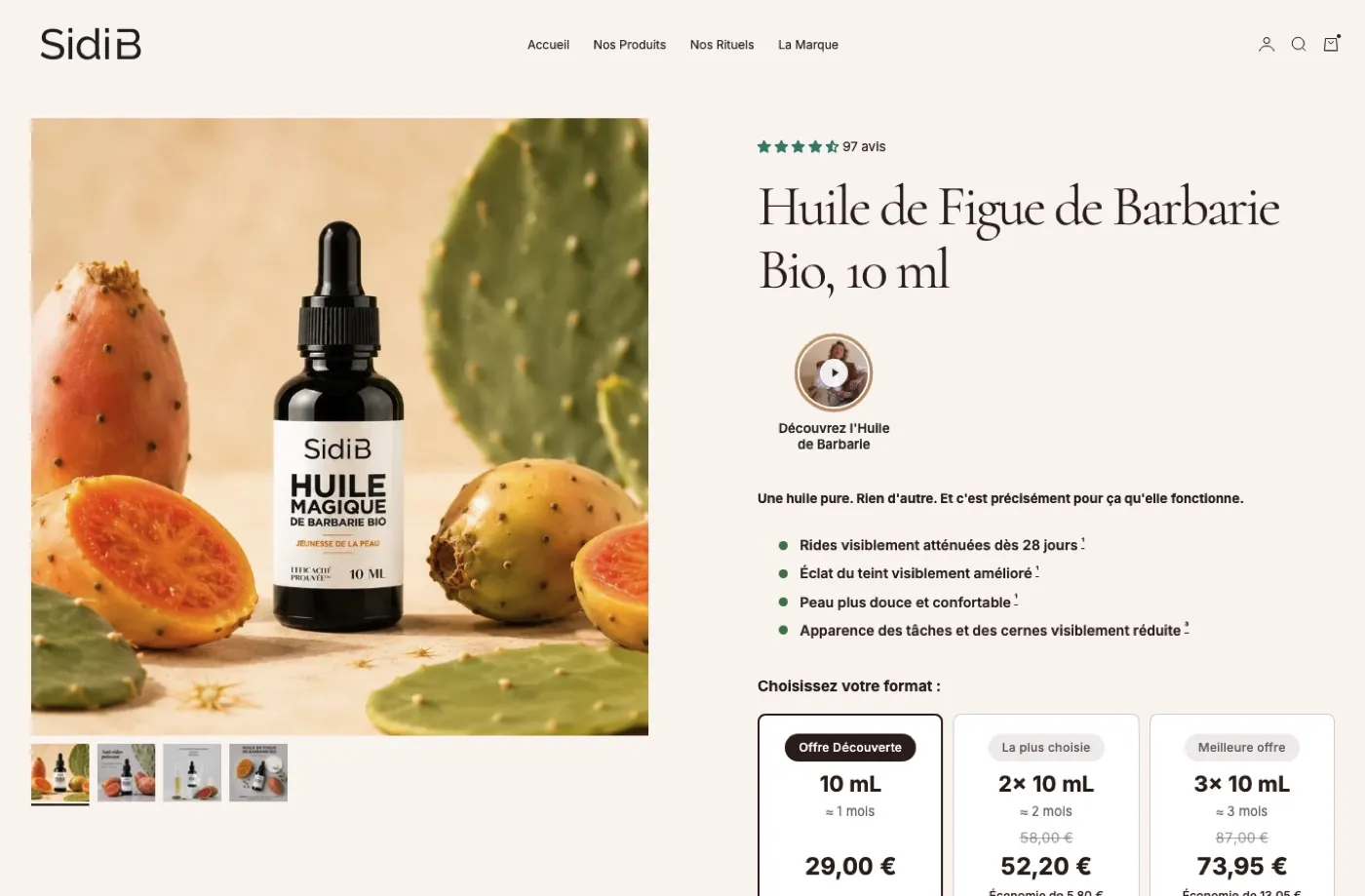 Sidi B, page produit refondue